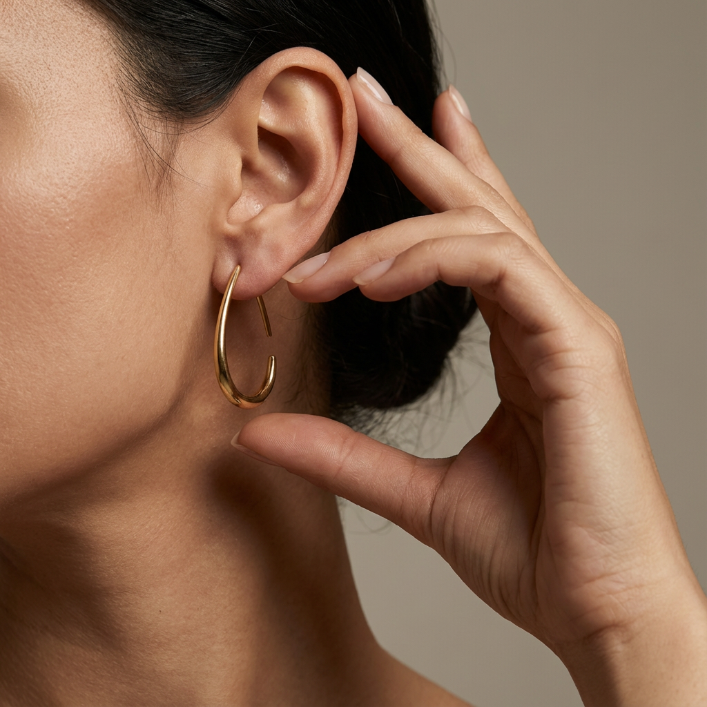 Twin arc hoop earrings – sculptural double-arc gold hoops by Ozel