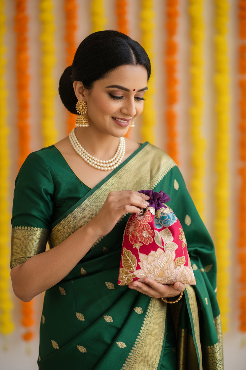 Set of Anvika gota-embroidered potli bags – Ozel