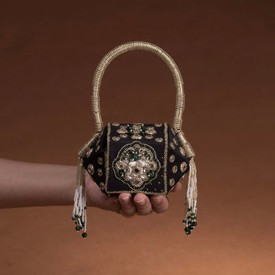 Jadau nano bag with jadau-set stones and intricate embroidery — Ozel