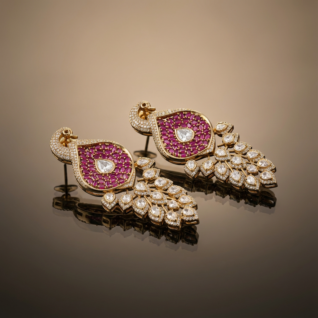 Peacock cascade drop earrings – styled jewelry by Ozel