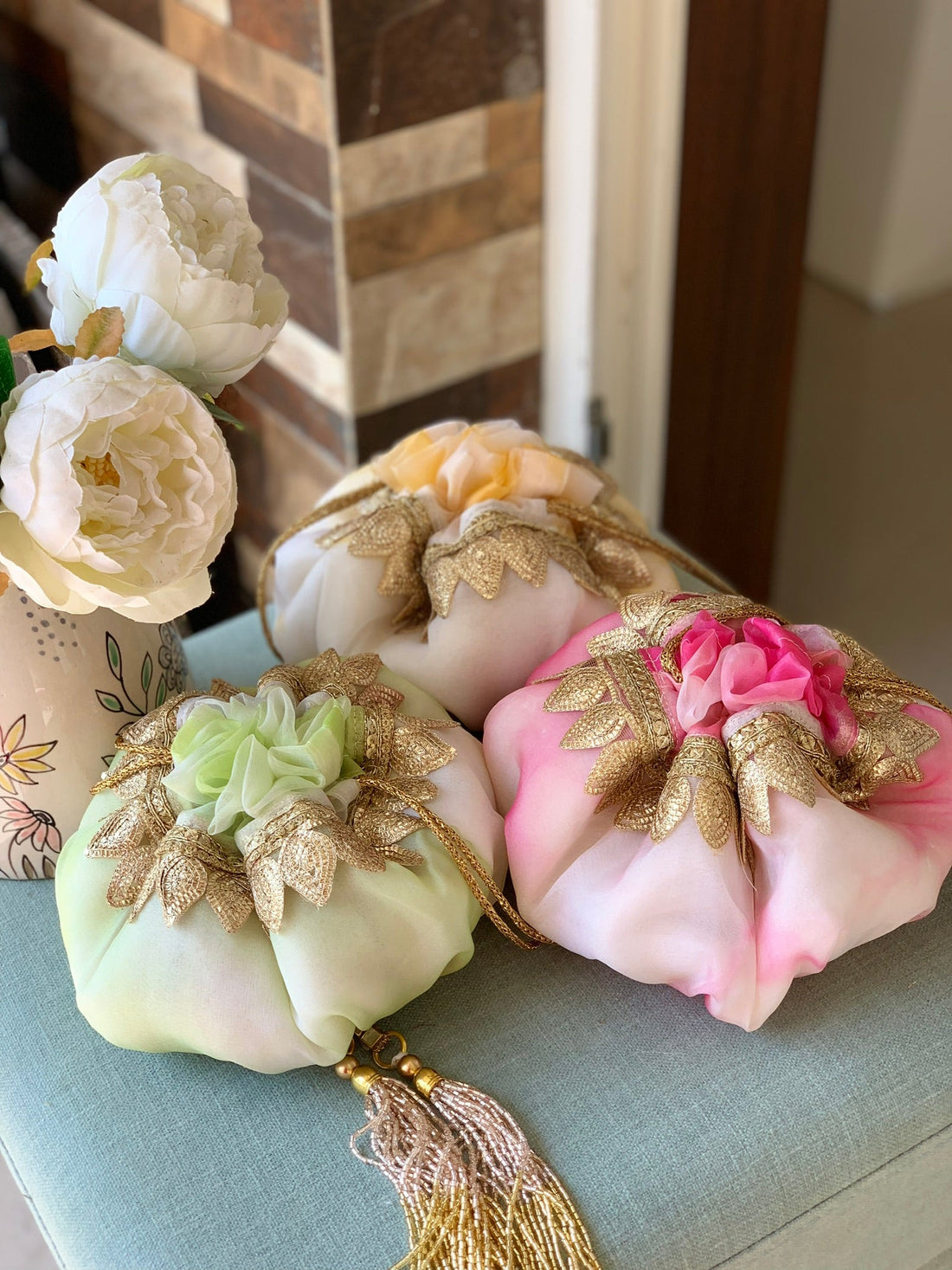 Set of 3 Ombre Shibori Potli Bags - Ozel