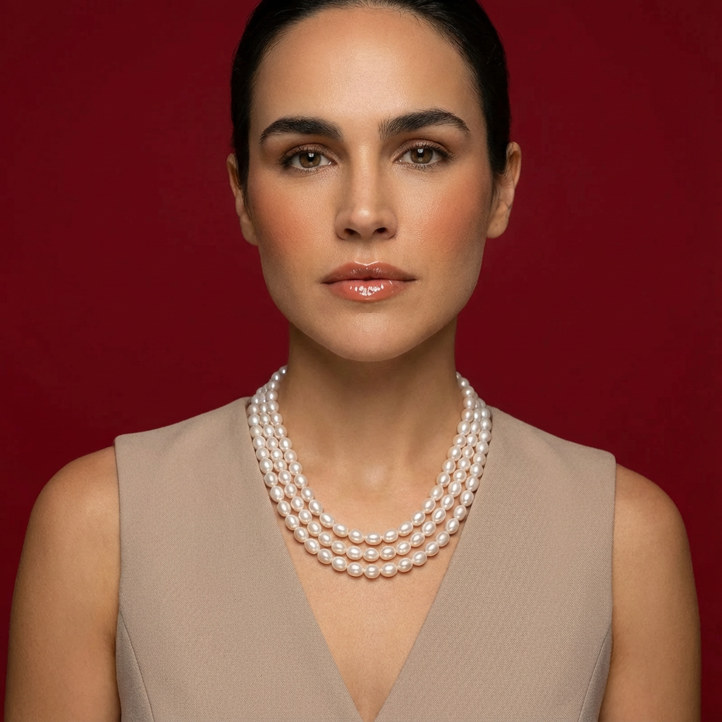 Freshwater pearl three-layer necklace ivory – elegant pearl necklace by Ozel