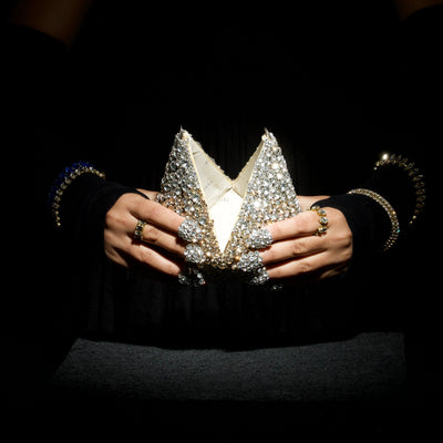 Gold Silver Pyramid Structured Bag - Ozel