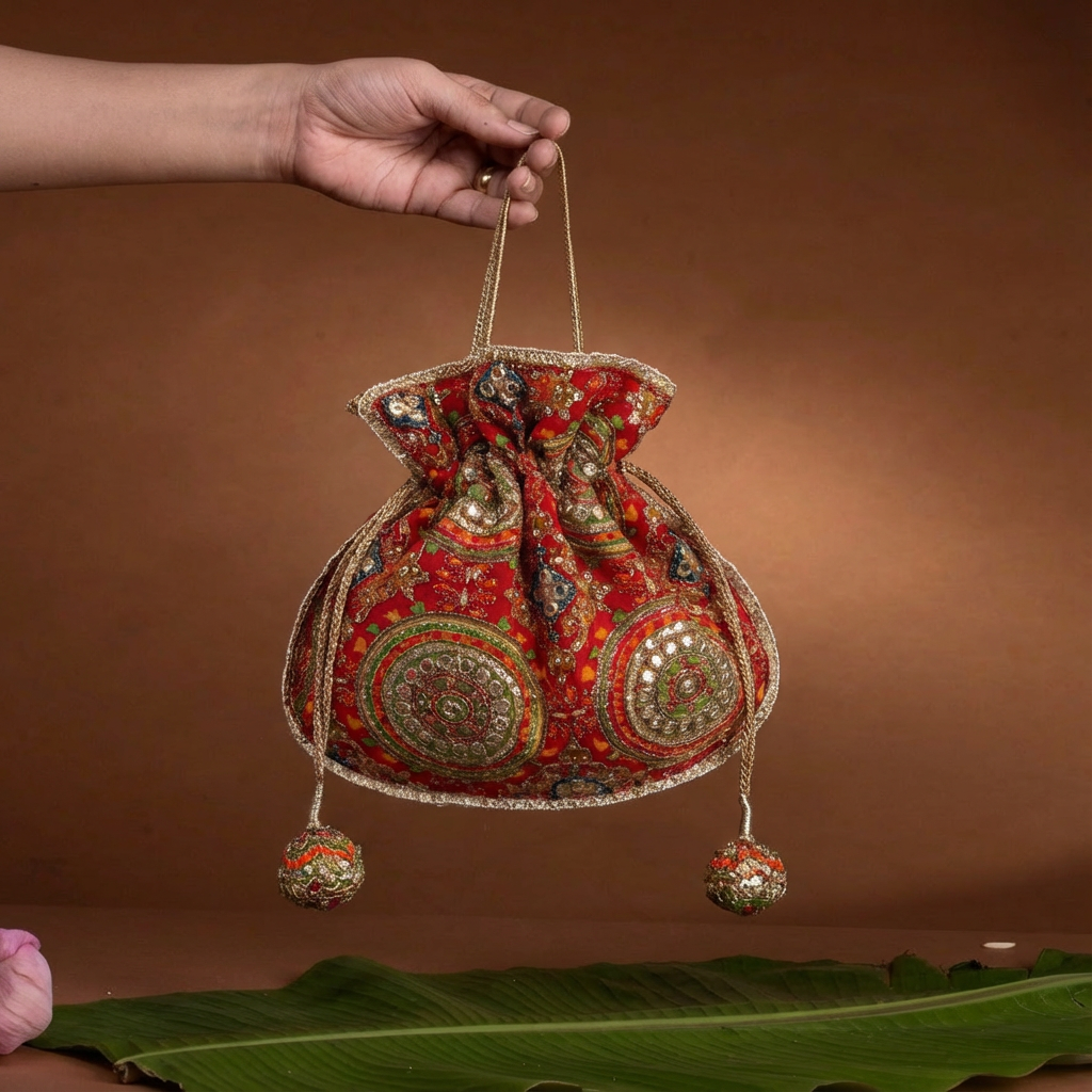 Chakra U shape potli bag – Jadau Indian bridal accessory by Ozel