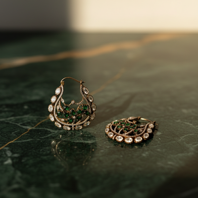 Diana green gemstone earrings – elegant Indian jewelry by Ozel