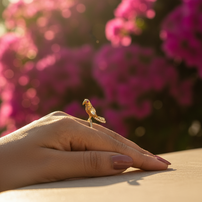 Sparrow song ring – artisan bird motif ring by Ozel