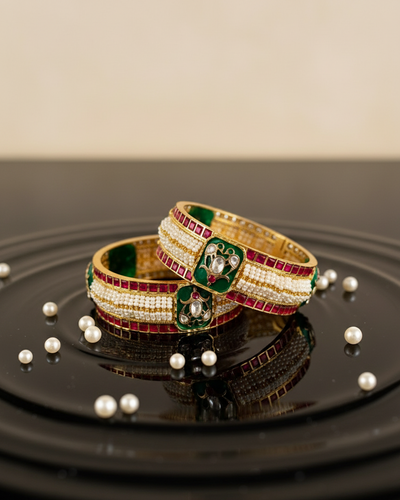 Aina pearl bangle kada – traditional Indian bridal jewelry by Ozel