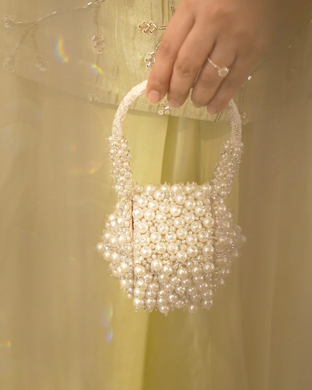 Bijoux nano bag with hand-set pearl embroidery on satin — Ozel