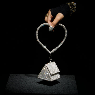 Nano charm bag with faceted crystal handle and embroidered body — Ozel