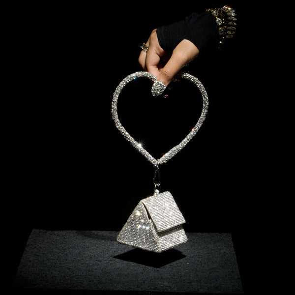 Nano charm bag with faceted crystal handle and embroidered body — Ozel