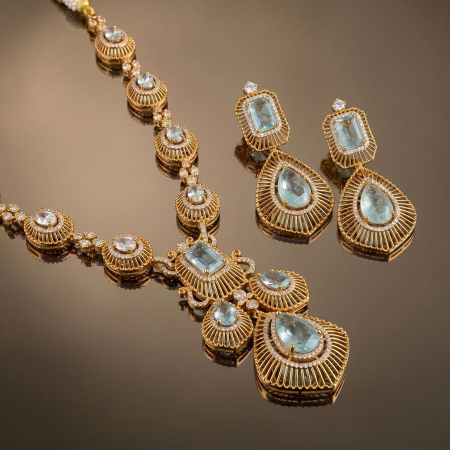 Aaruneshvi aqua luxe necklace set – detail view by Ozel