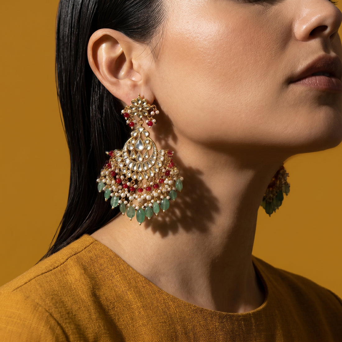 Aarvi Kundan Pearl Chandbali Earrings