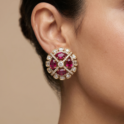Aditi royal bloom stud earrings with rich stone petals