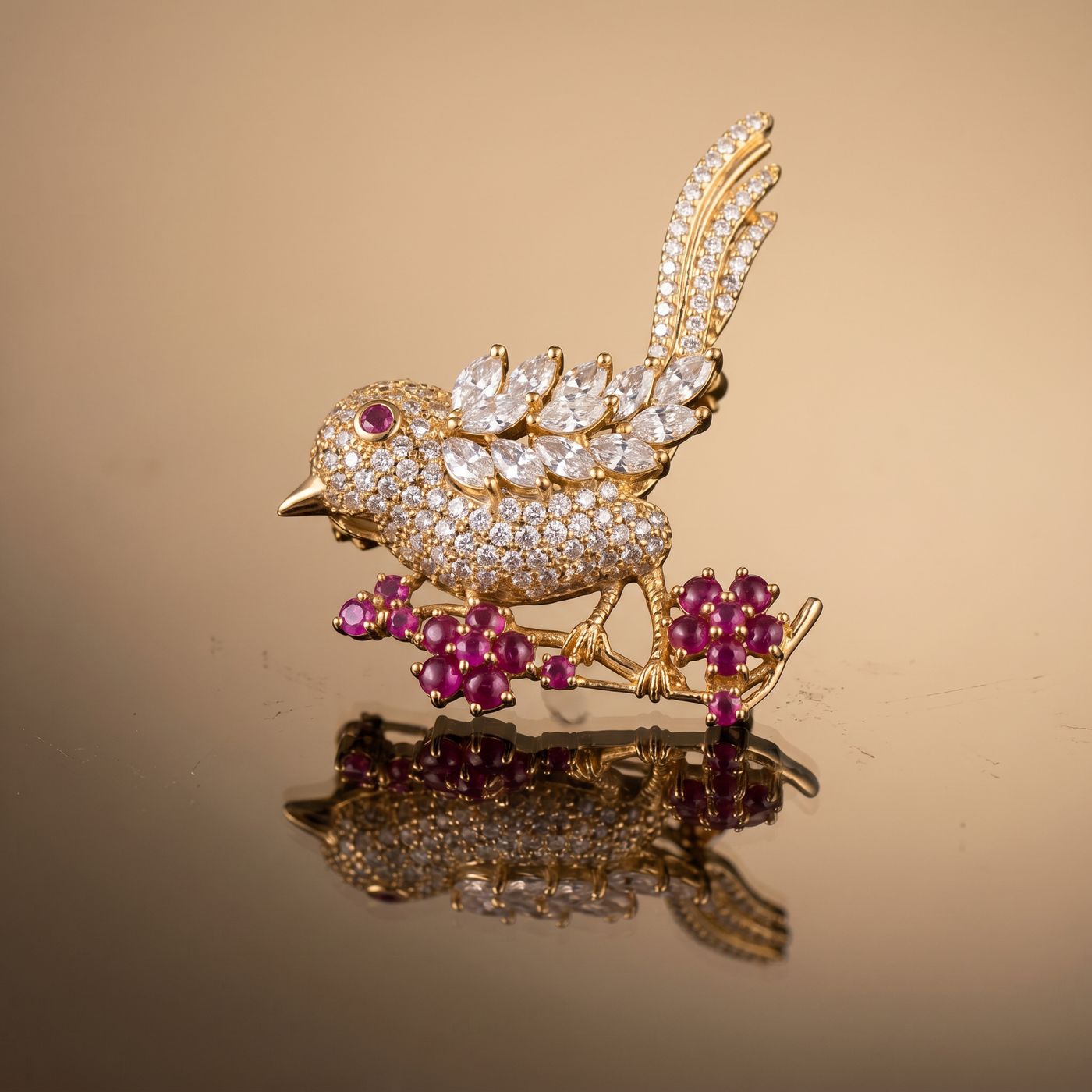 Anadita whispering bird brooch – poetic Indian heirloom by Ozel