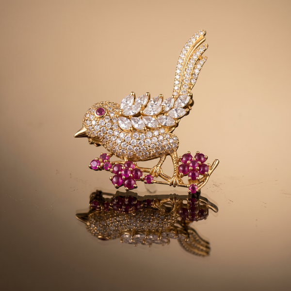 Anadita whispering bird brooch – poetic Indian heirloom by Ozel