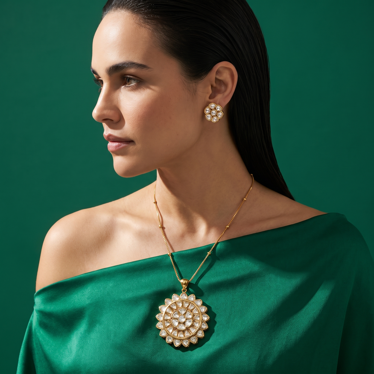 Aneyra Polki Pendant Set