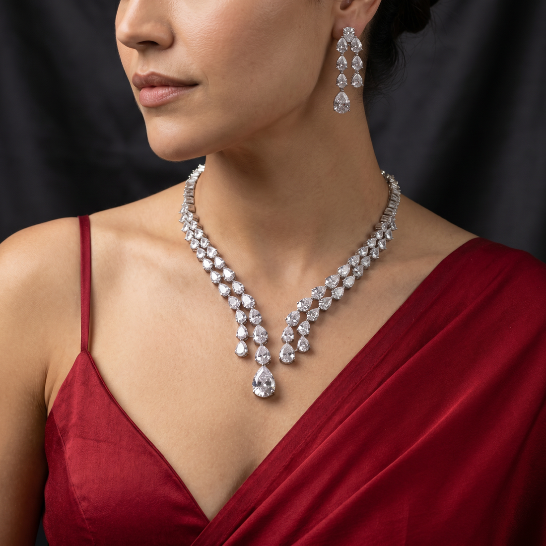 Anindita crystal drop necklace set – luminous Indian festive heirloom by Ozel