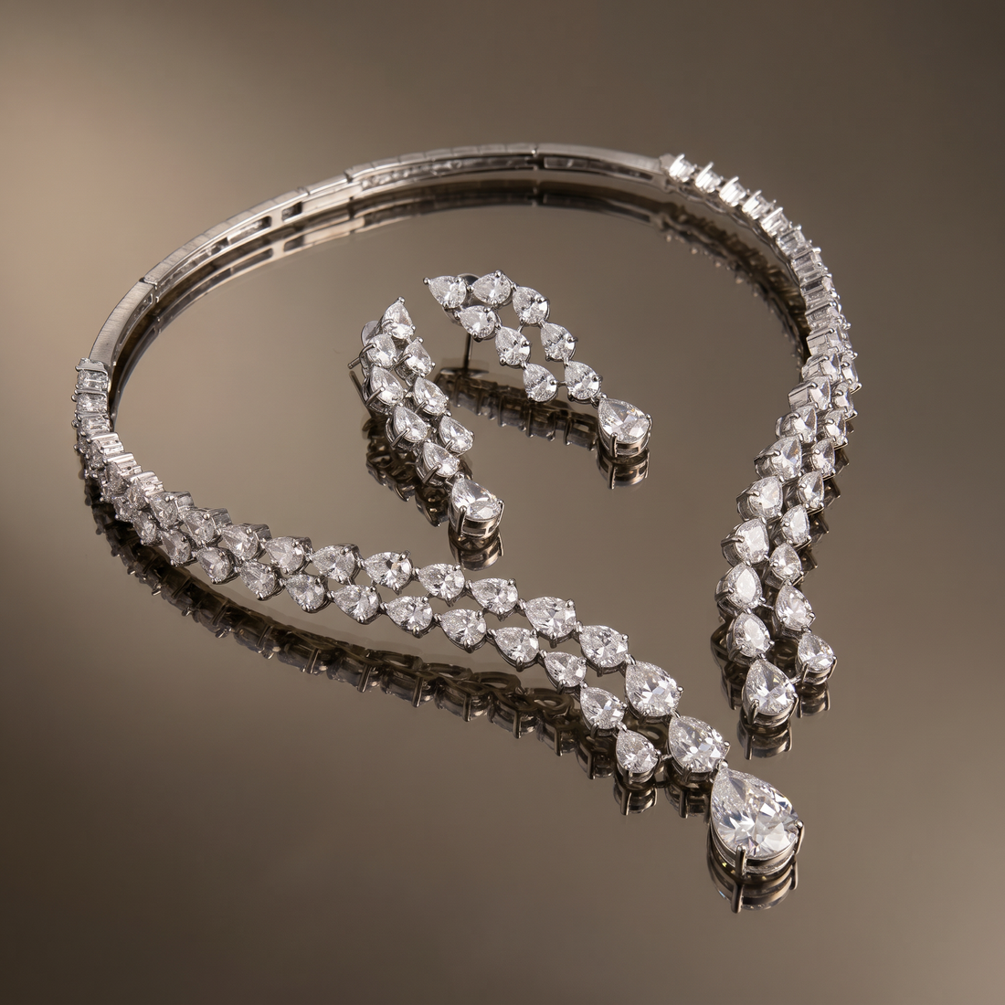 Anindita crystal drop necklace set – detail view by Ozel