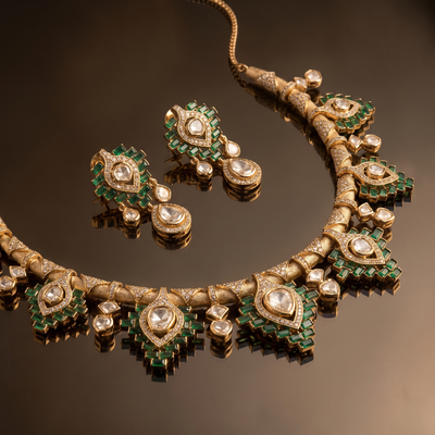 Anshika Green Kundan Necklace Set