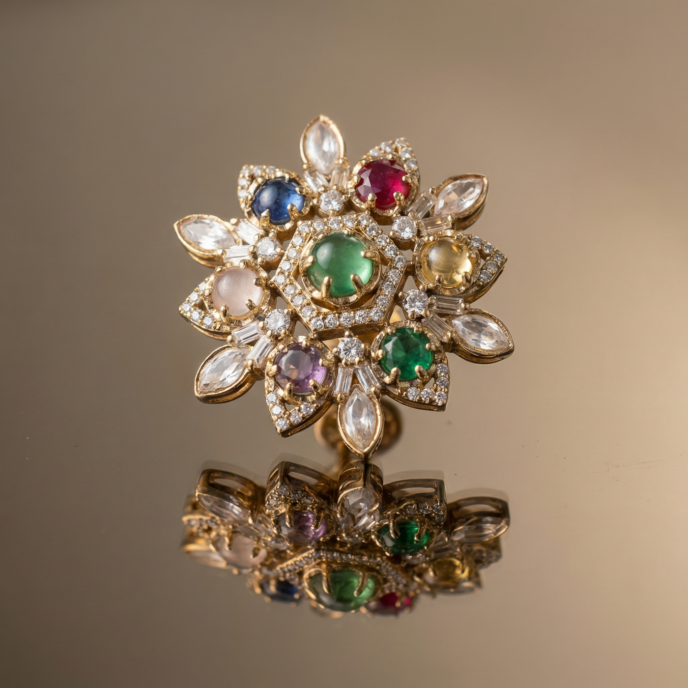Anvitha royal Navratna stud earrings – detail view by Ozel