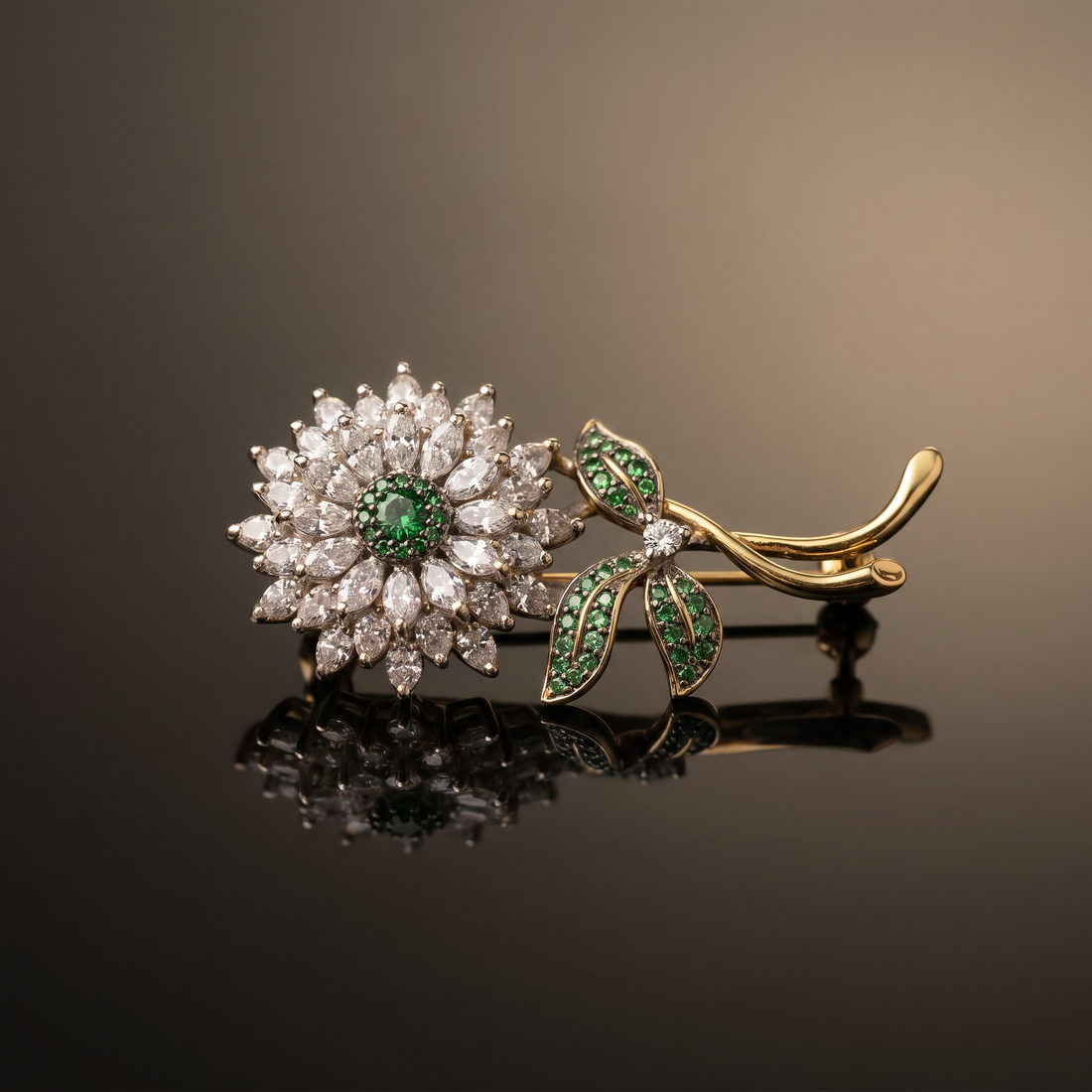 Asmita crystal bloom brooch – styled detail by Ozel