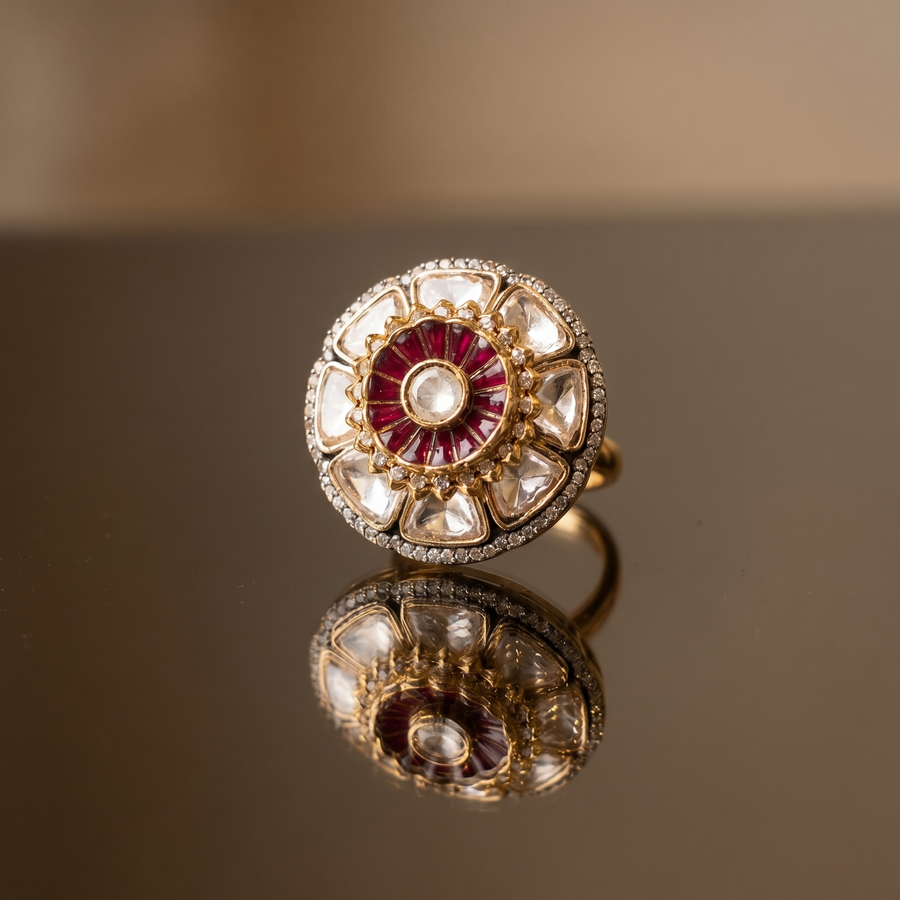 Avika royal bloom ring – detail view by Ozel