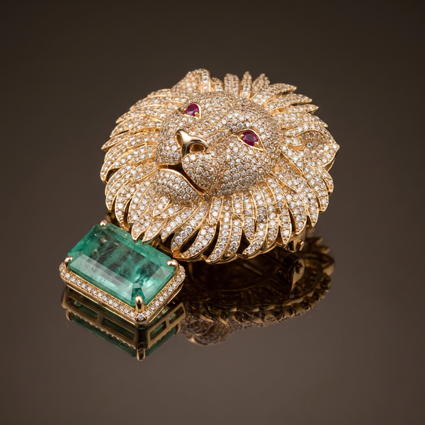 Aviraj Lion Crystal Brooch