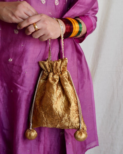 Top view of Nisha gota potli drawstring — Ozel