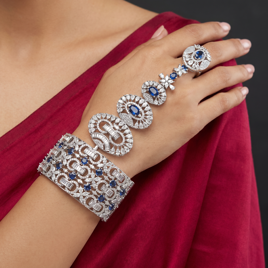 Aditi regal statement bracelet with stone inlay and gold detailing