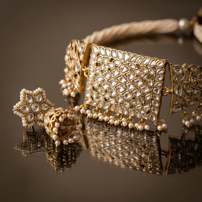 Chitralekha Kundan pearl choker set – detail view by Ozel