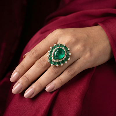 Damini Emerald Studs and Ring Set