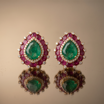 Damini Emerald & Ruby Studs and Ring Set