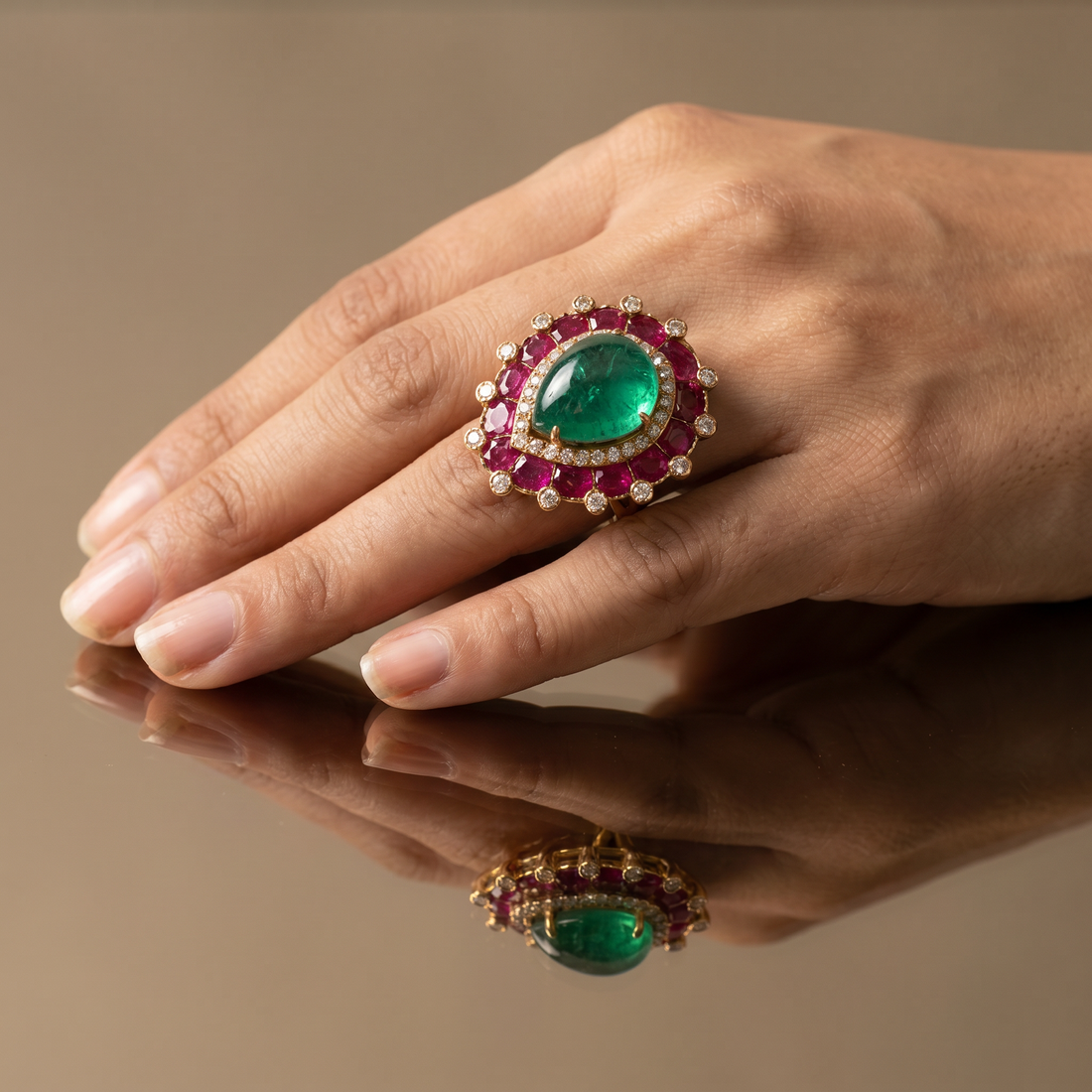 Damini Emerald & Ruby Studs and Ring Set