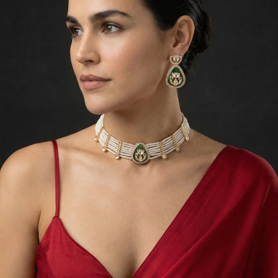 Devaki – pearl polki choker set by Ozel