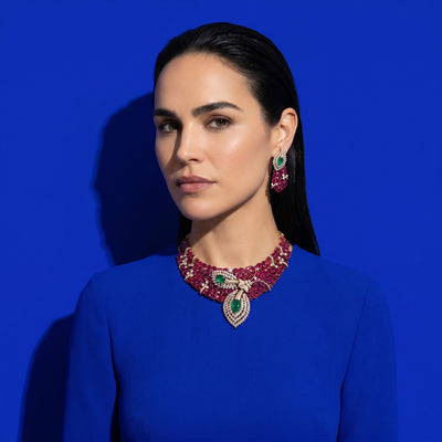 Dual Leaf Ruby Designer Necklace Set