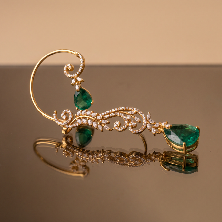 Emerald Wave Ear Cuff Earrings