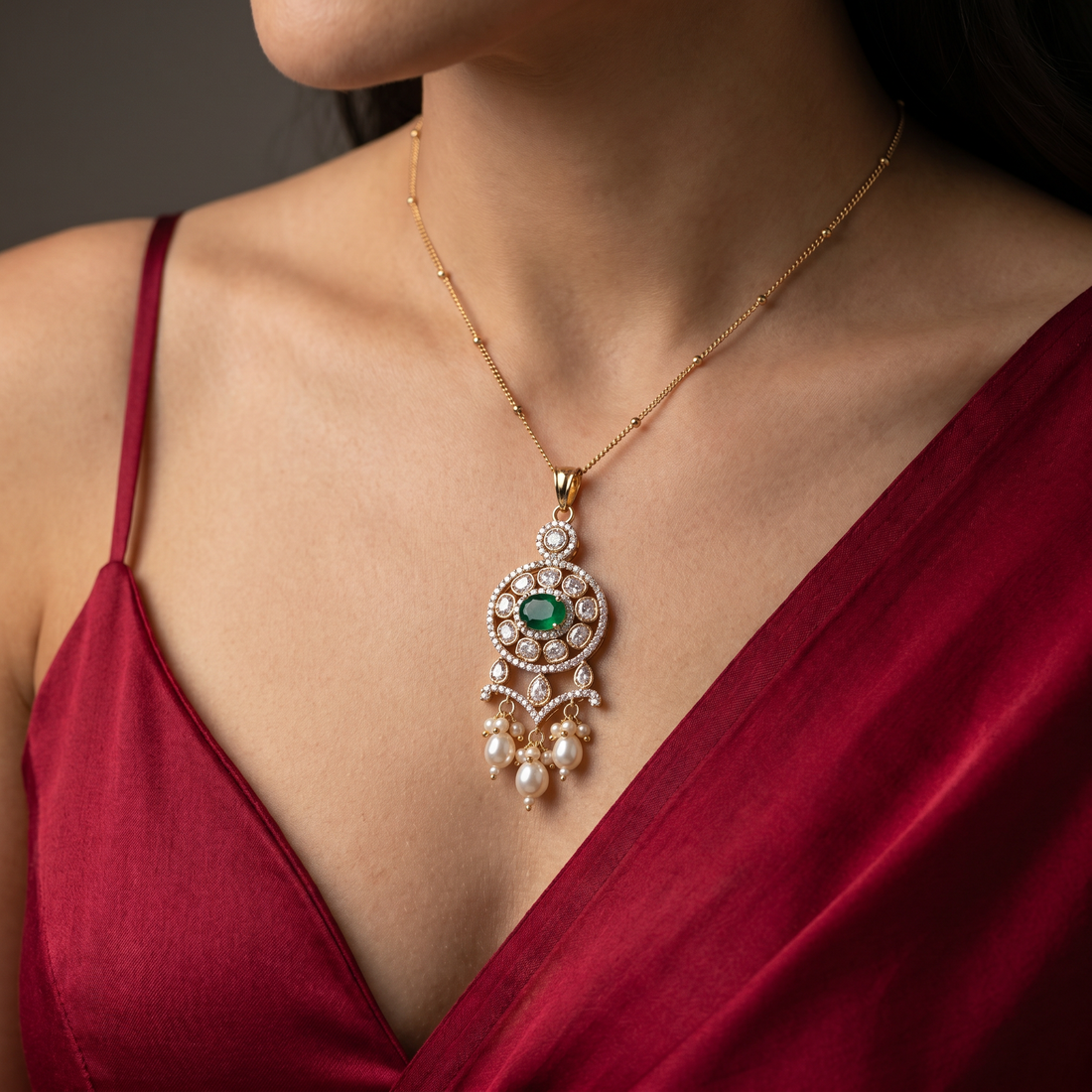 Farzana Celestial Necklace Pendant Set with star-kissed design and gold detailing by Ozel