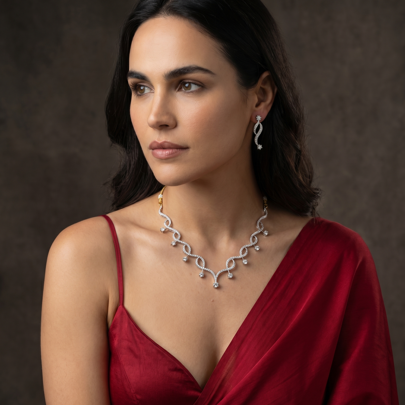 Ishira diamond vine necklace and earrings set by Ozel
