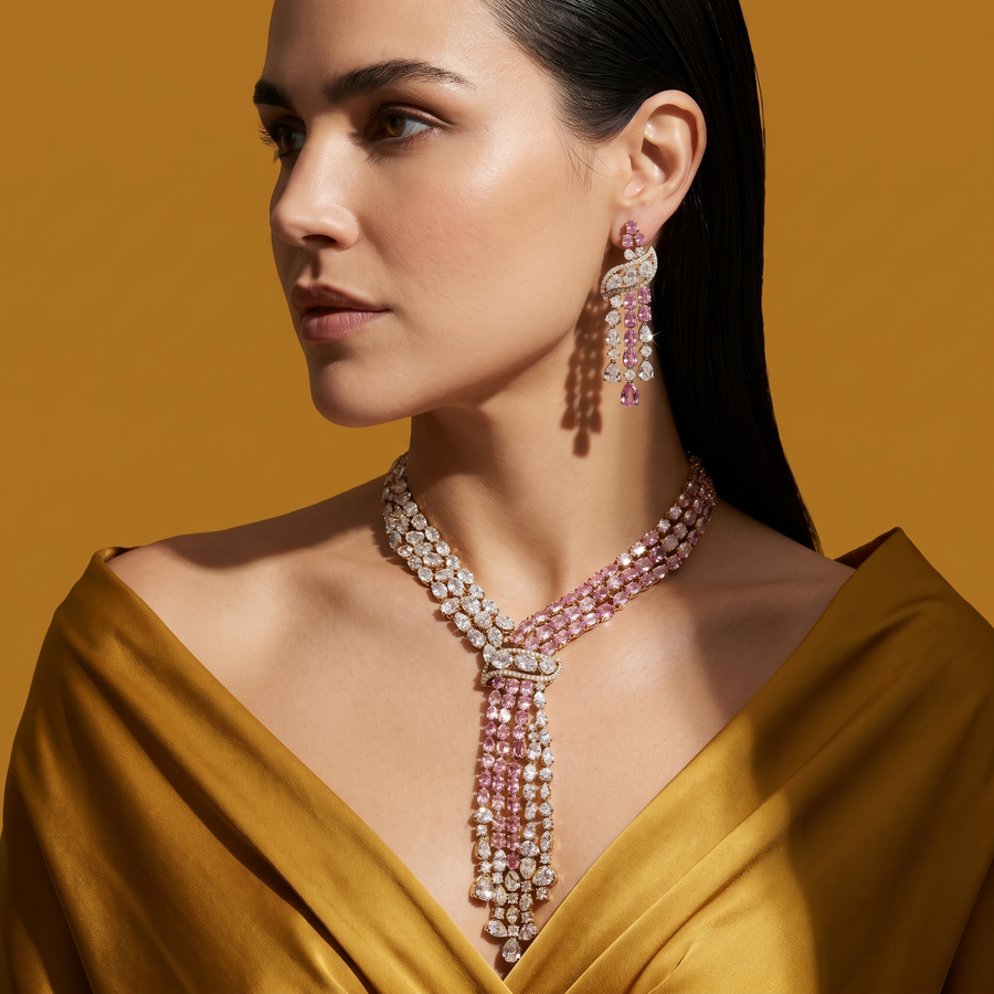 Iyla Pink Cascade Necklace Set