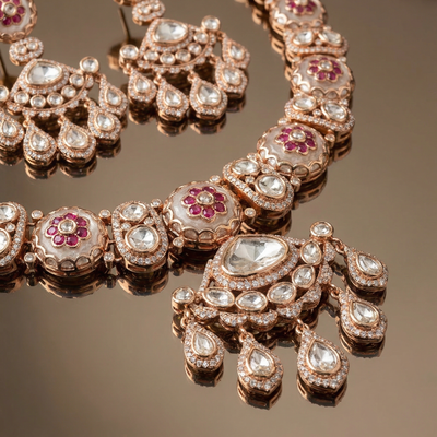Ruhani Meena Necklace Set – ornate meenakari set by Ozel