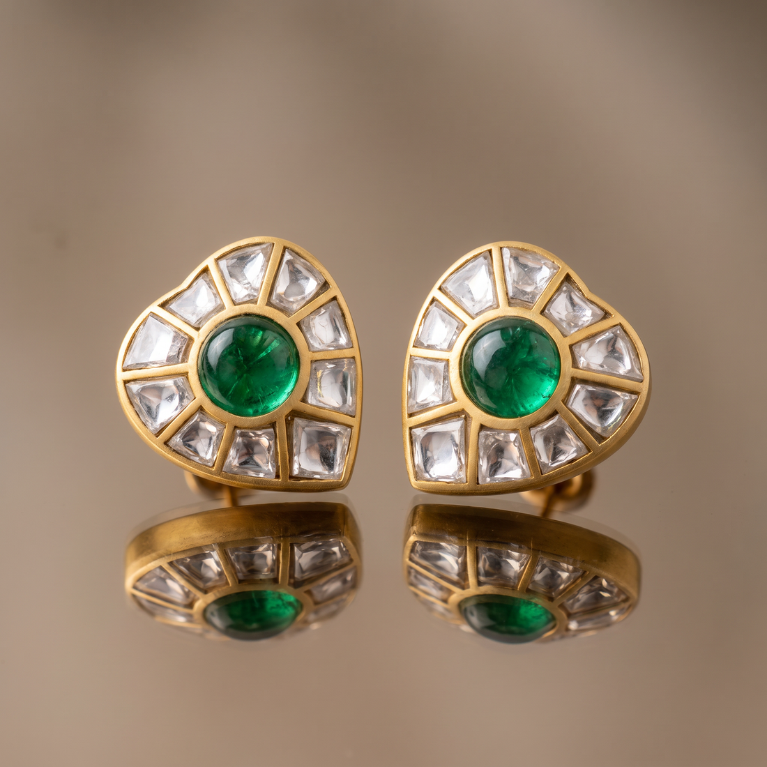Koyna Green Kundan Stud Earrings