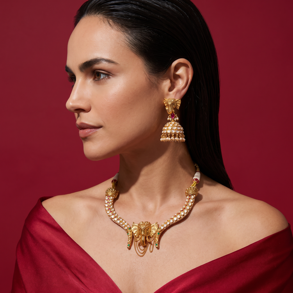 Eshvi Elephant Polki Necklace Set