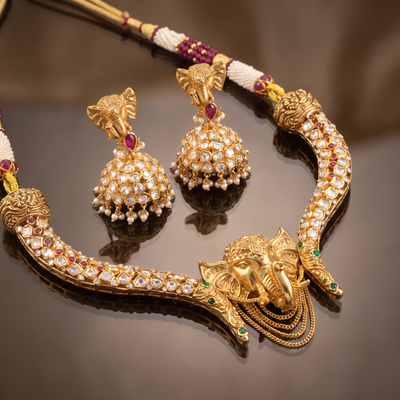 Eshvi Elephant Polki Necklace Set