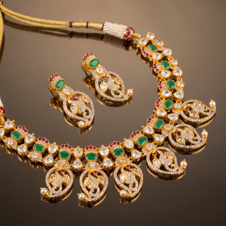 Vanshika Emerald Kundan Haar Set