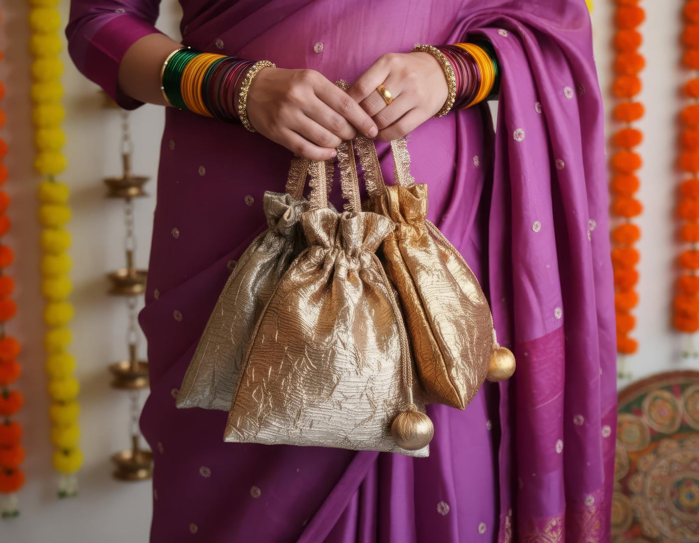 Detail of Nisha gota potli embroidery — Ozel