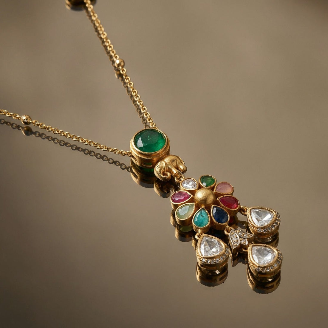 Navrang Elephant Charm Pendant Set