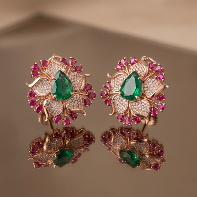 Neyra Green and Pink Bloom Earrings