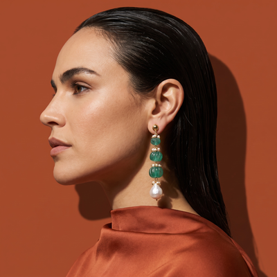 Shimoya Teal Pearl Cascade Earrings