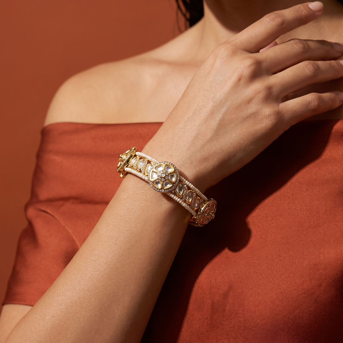 Padma Pearl Kundan Bracelet