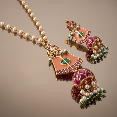 Peach Bell Jhumka Pendant Necklace